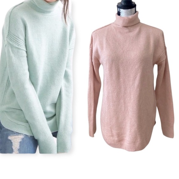 𝅺gap cowl neck rounded hemline blush pink sweater size S with real wool. - Picture 1 of 7